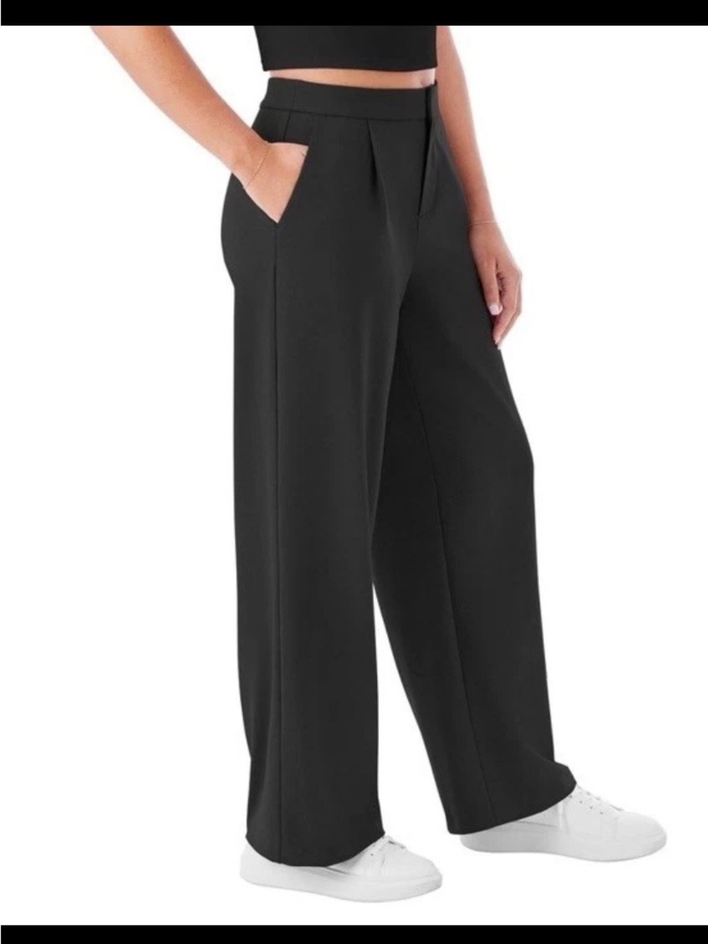 Women's Black Wide-Leg High-Rise Trousers